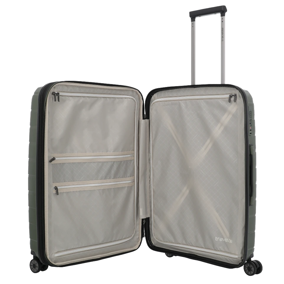 Travelite Air Base Olivengrøn kuffert Medium, åben