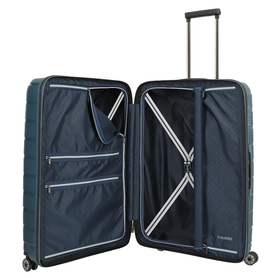 Travelite Air Base stor Ice Blue kuffert, åben