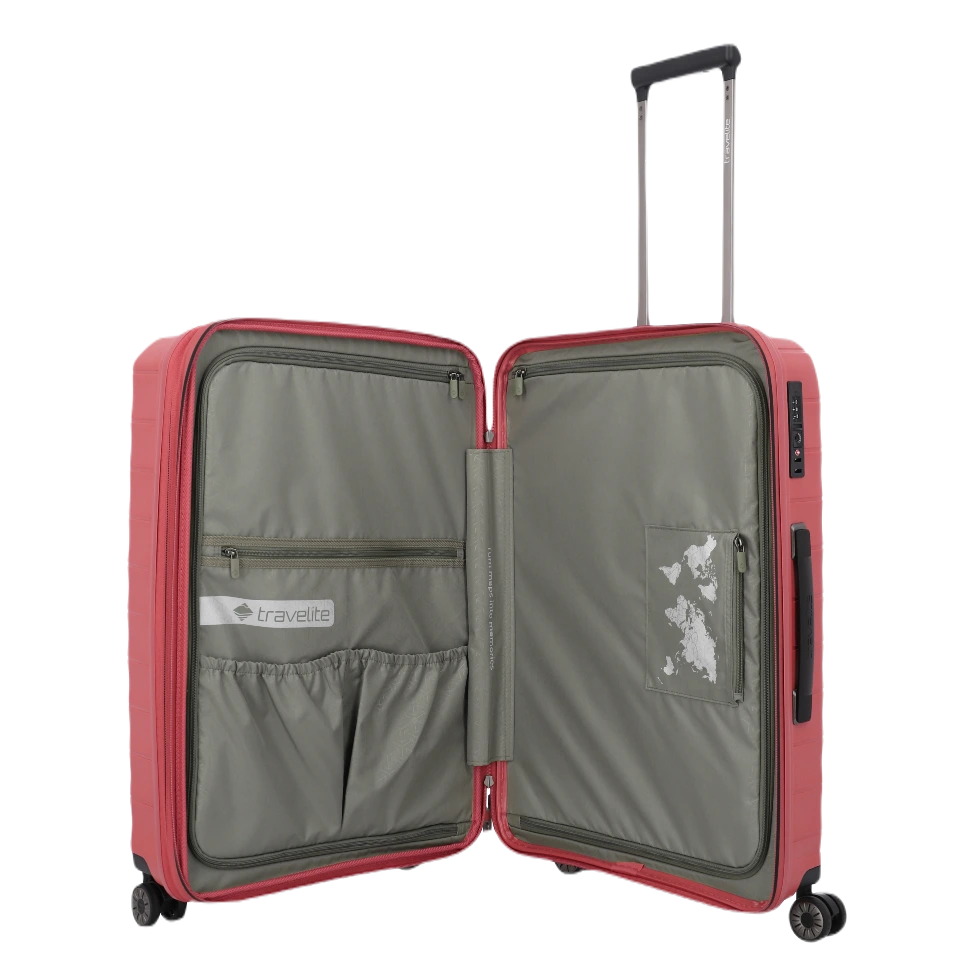 travelite Mooby stor rød kuffert, åben