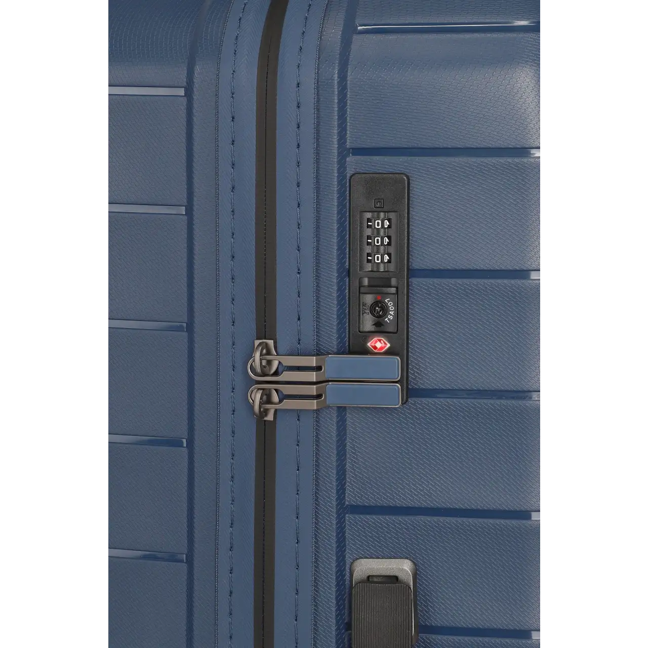 travelite mooby stor blå kuffert, lås