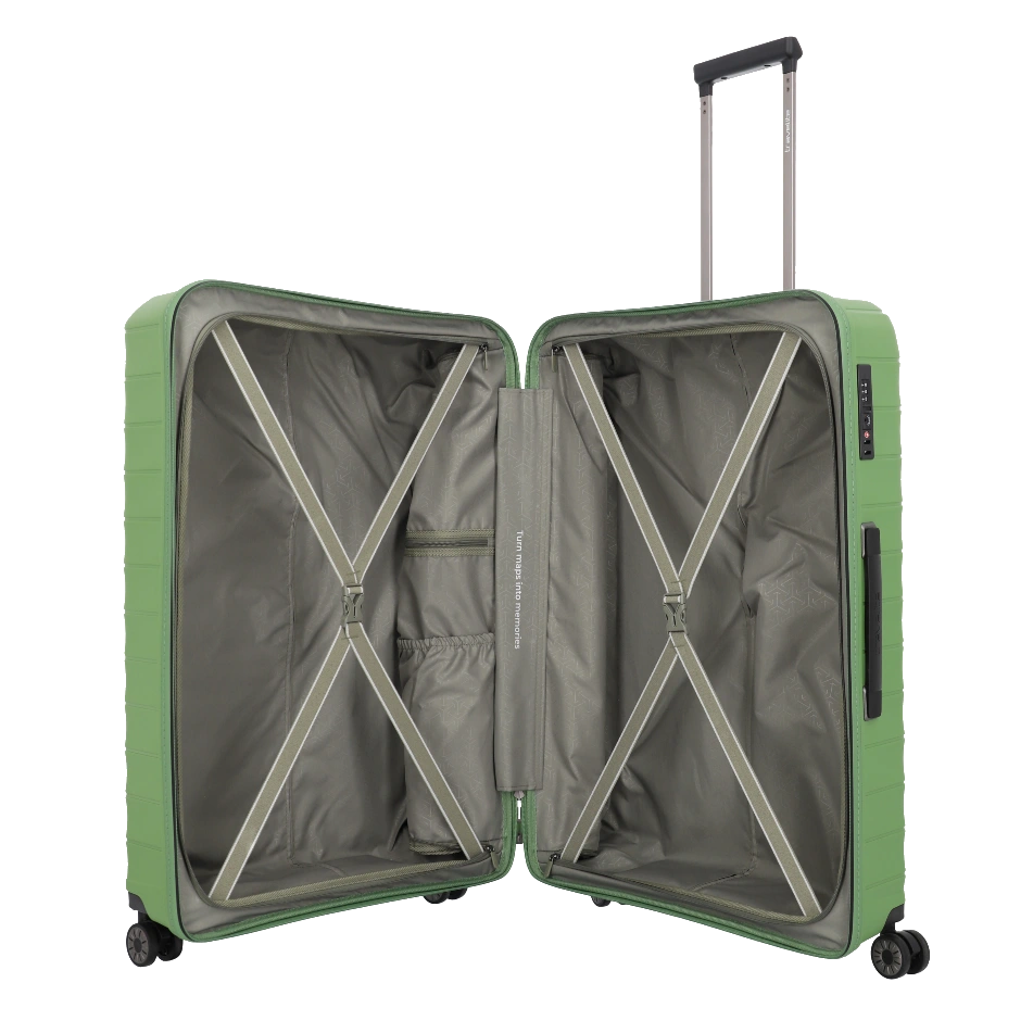 travelite Mooby stor grøn kuffert, åben