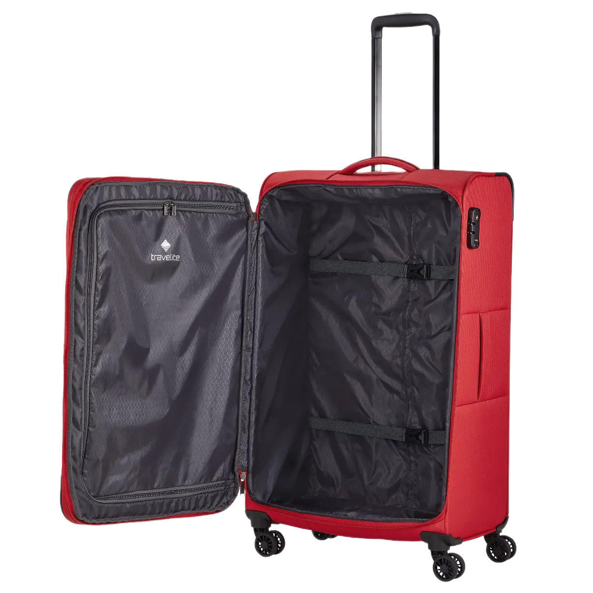 travelite chios stor rød kuffert, åben I TheTraveller