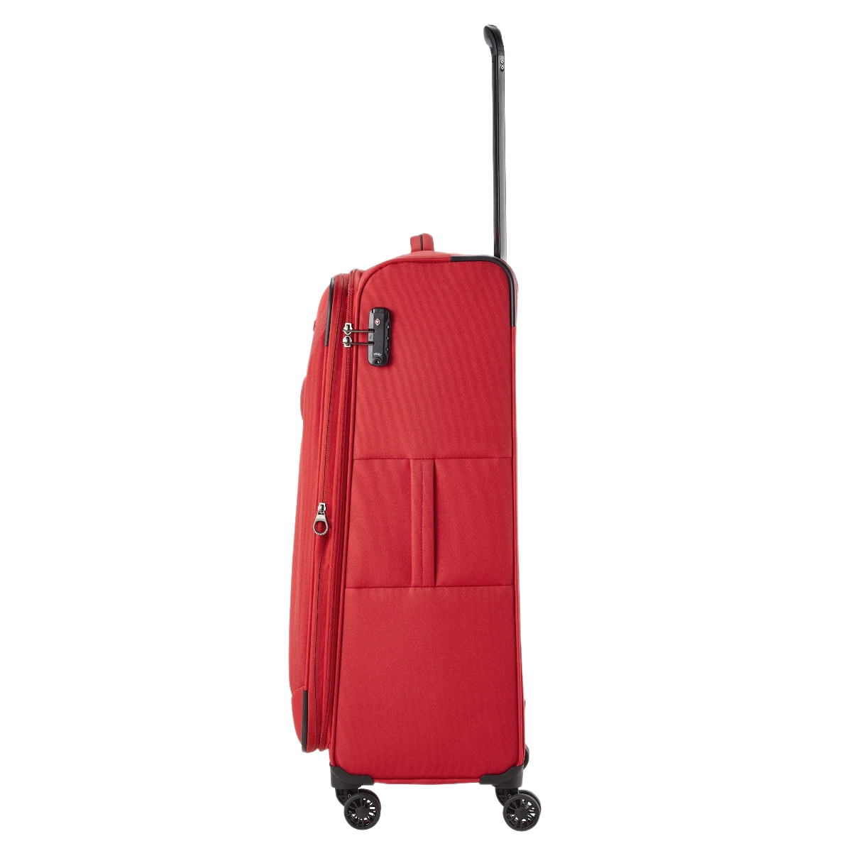 travelite chios stor rød kuffert fra siden I TheTraveller