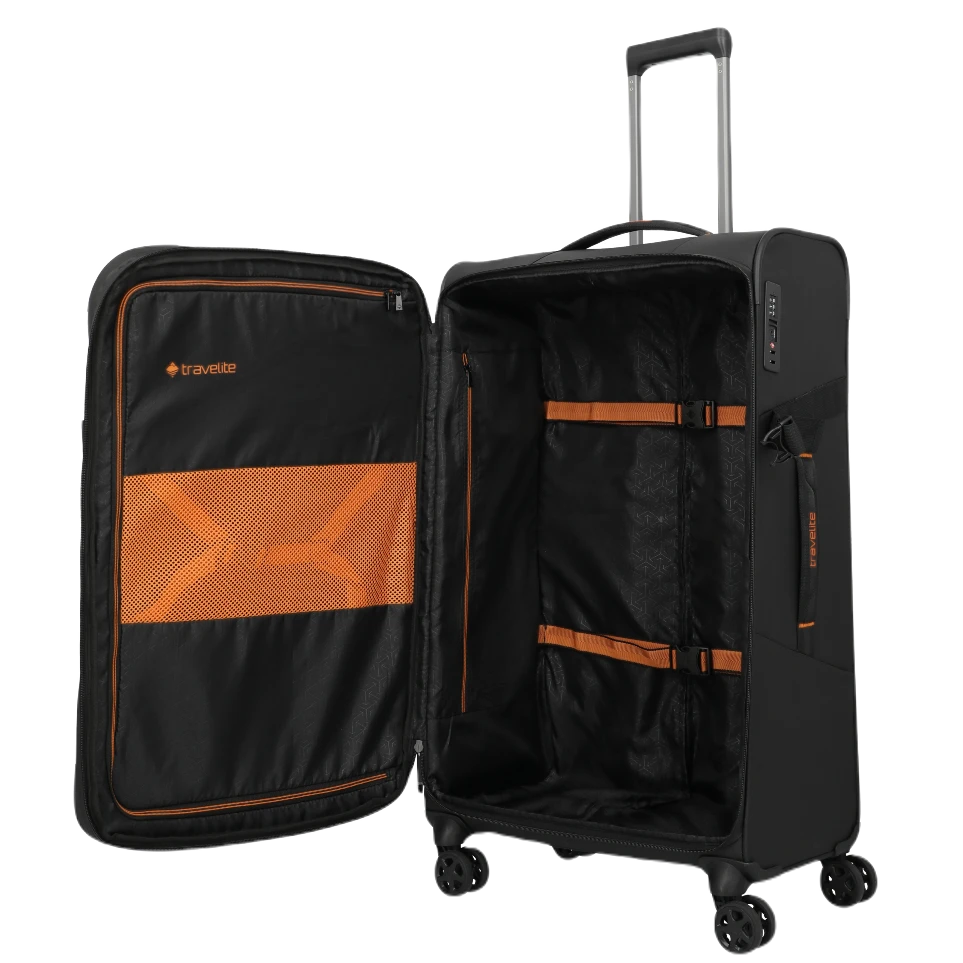travelite briize stor sort kuffert, åben