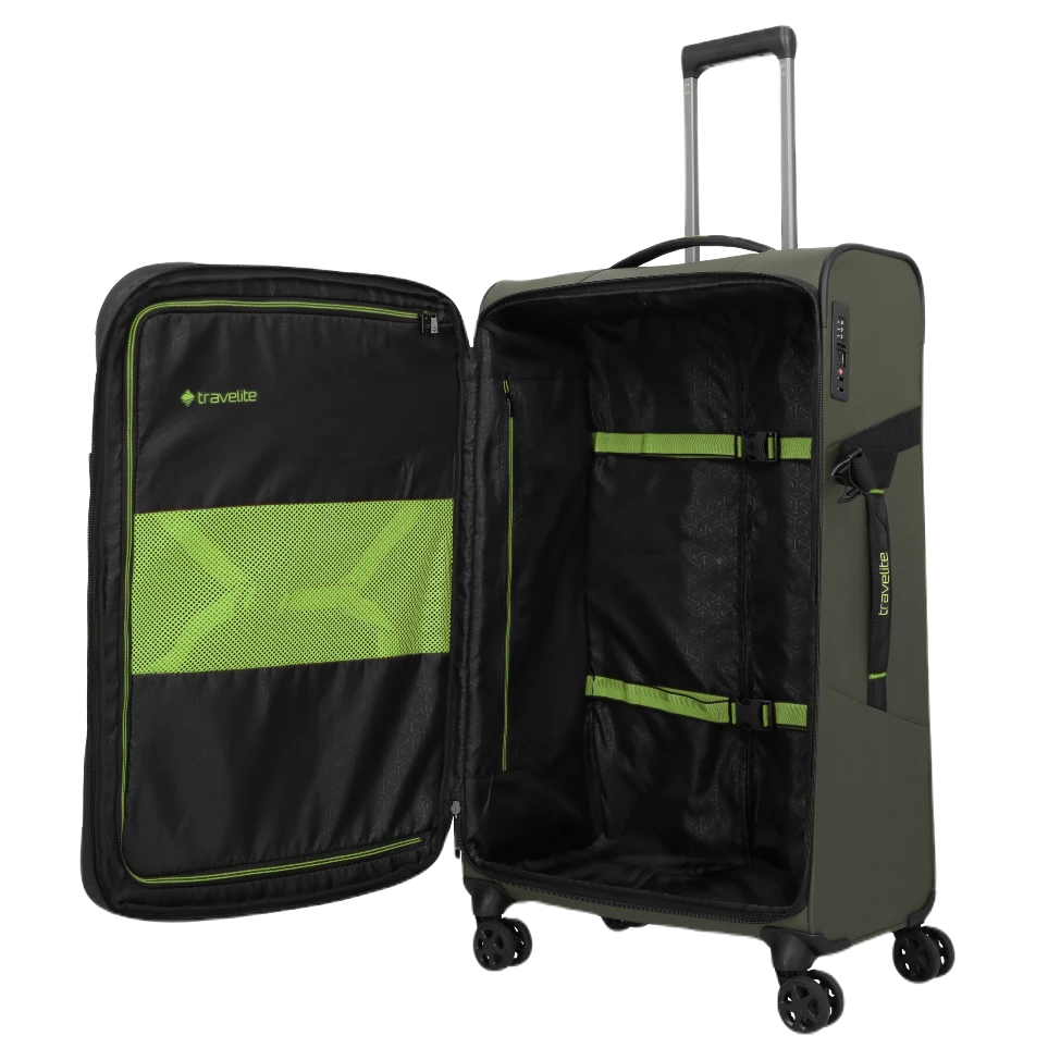 travelite briize stor kuffert khaki, åben
