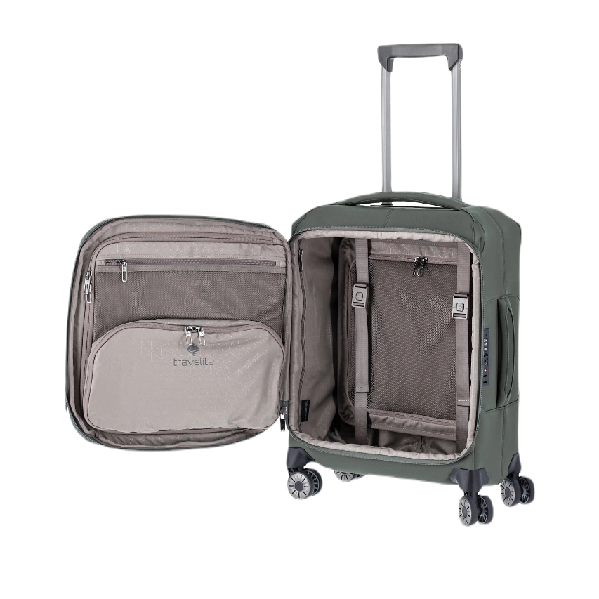 Travelite Priima Olivengrøn kabinekuffert, åben