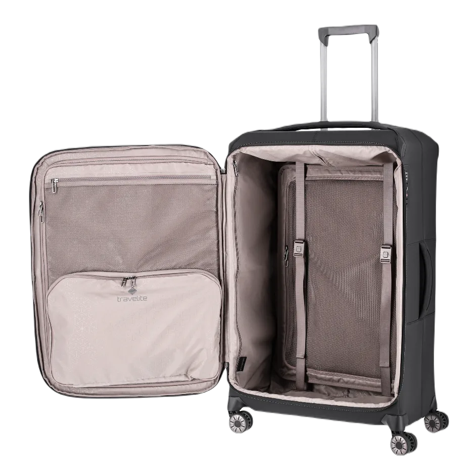 travelite Priima sort stor kuffert, åben