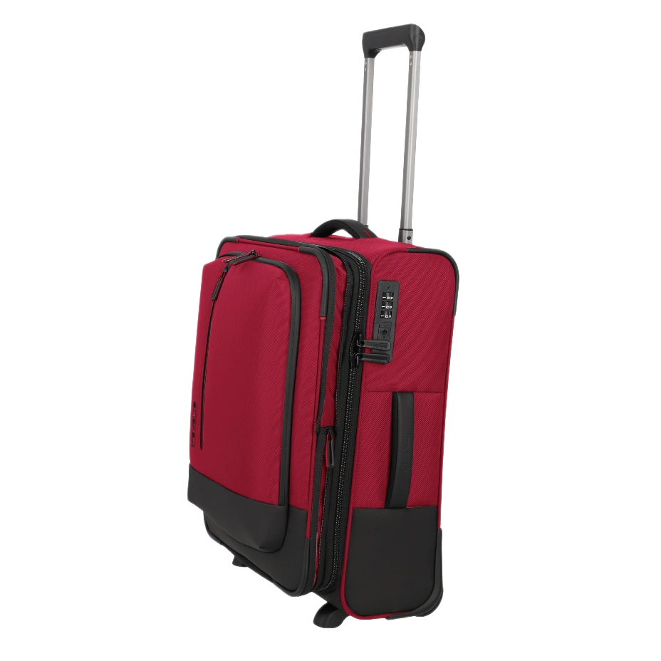 travelite Crosslite 2-hjulet rød kabinekuffert, skråt fra siden