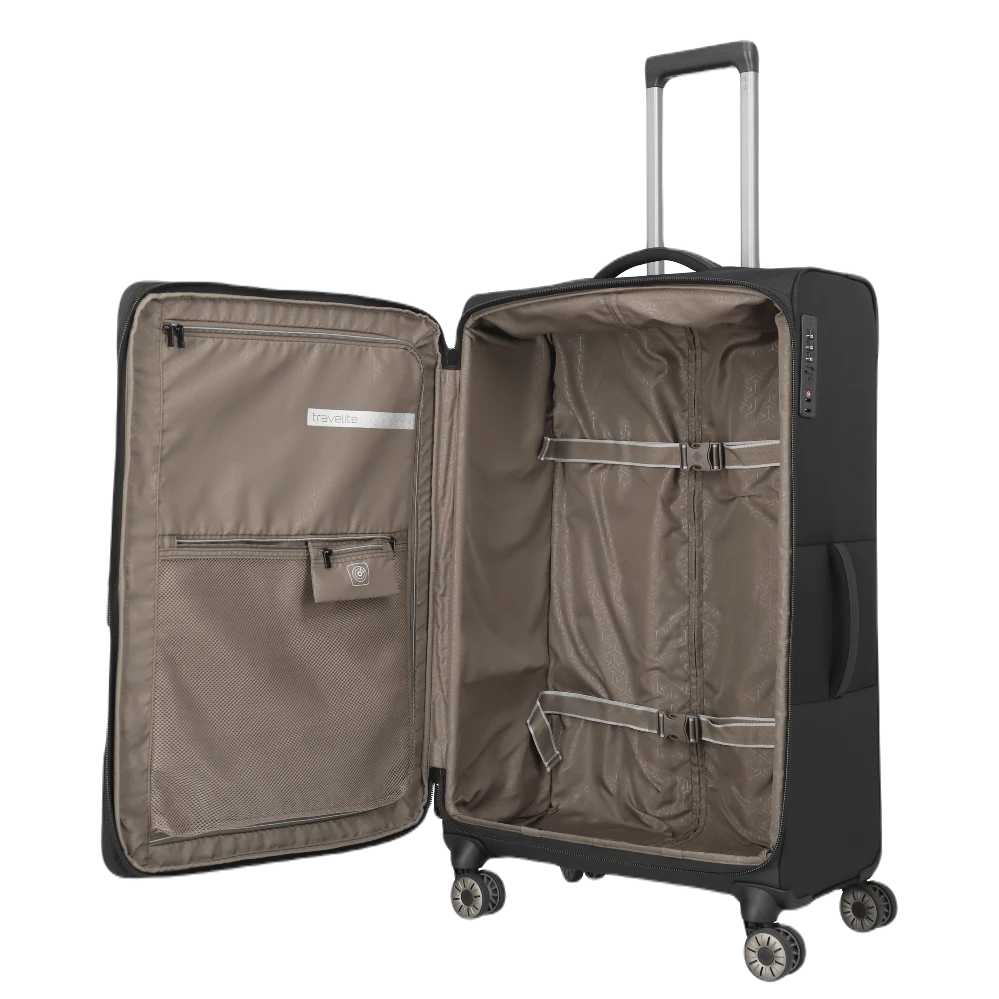 travelite stor crosslite kuffert sort, åben