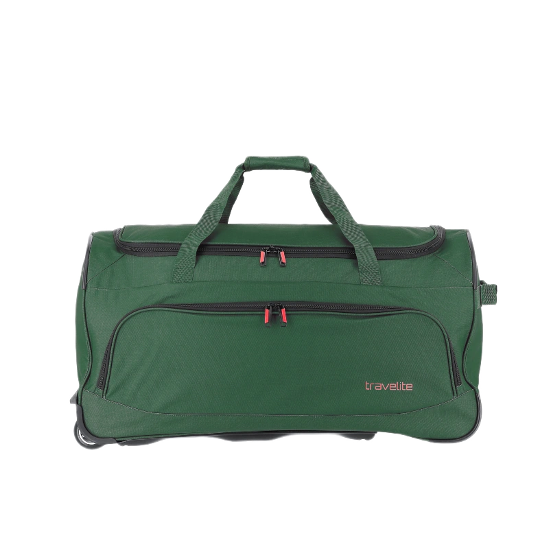 travelite Basics rejsetaske på hjul, 89 liter, grøn, forfra