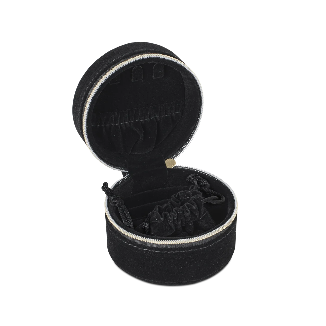 Lille rundt sort åbent Day rejsesmykkeskrin