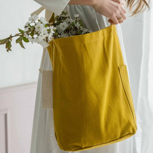 Woman with mustard Color mira Tintok Canvas tote