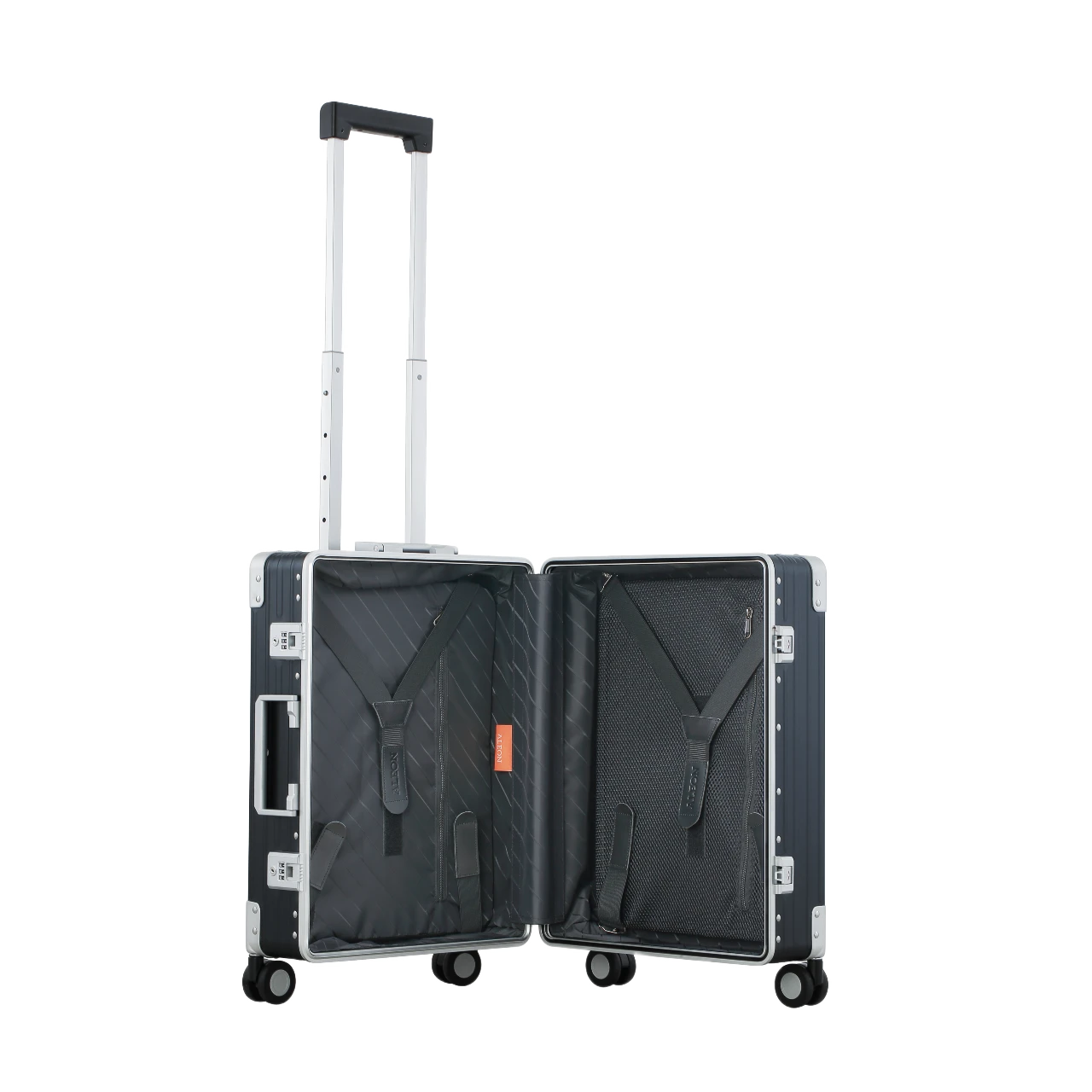 aleon fortis aluminium kabinekuffert 21" sort, åben