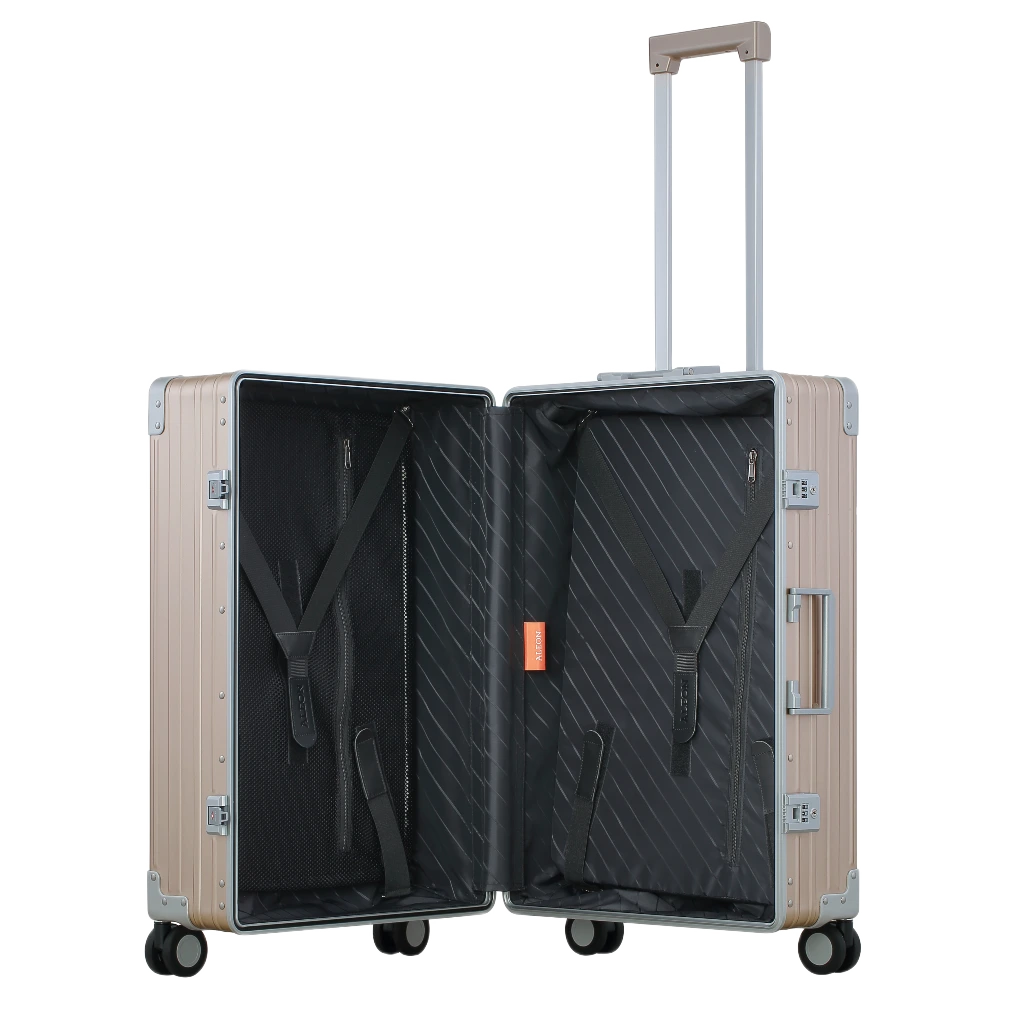 aleon fortis 26 tommer alu kuffert rosegold, åben