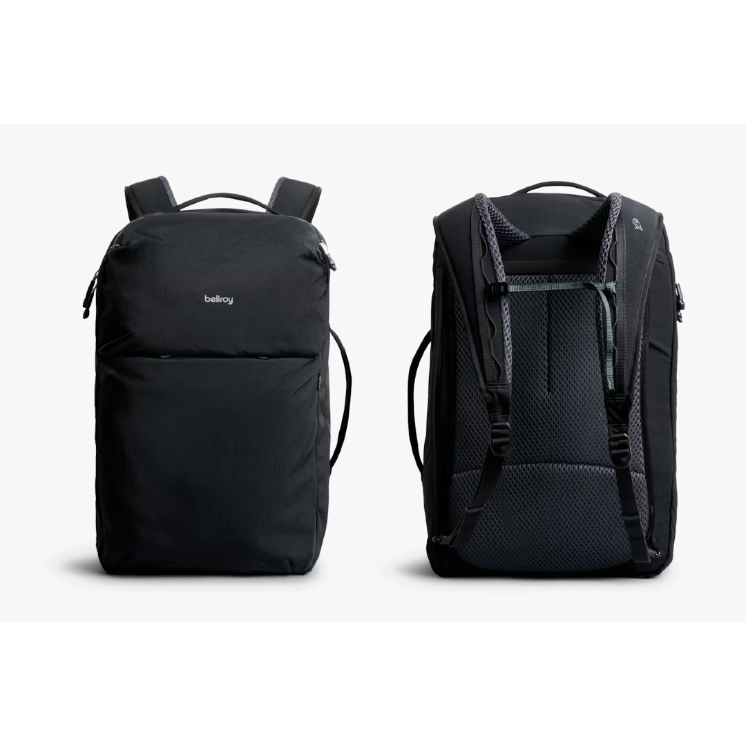 Bellroy Lite Travel Pack 38 liter, sort,forfra og bagfra