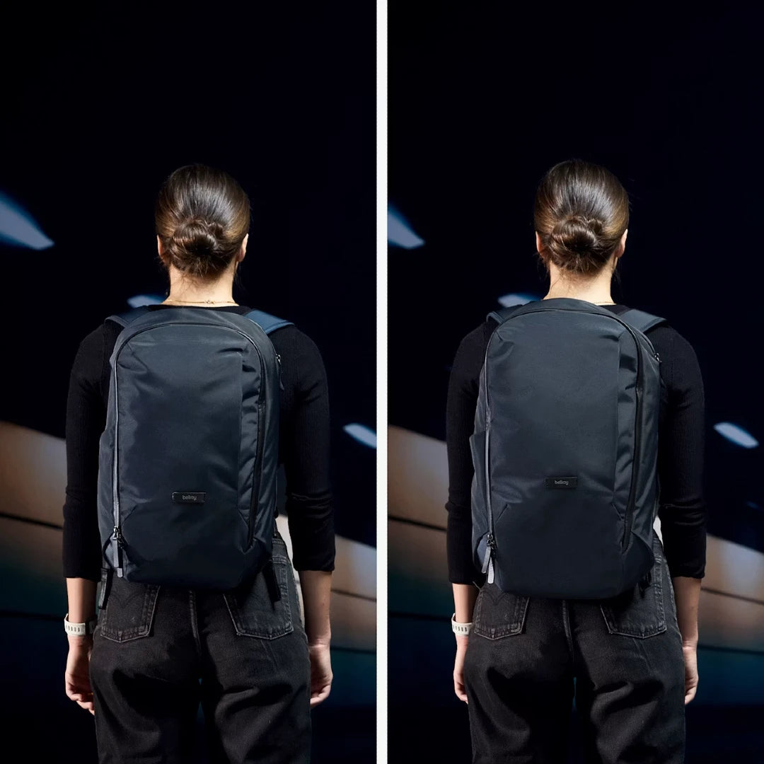 Bellroy transit workpack 20 liter, mørkeblå nightsky, på kvindelig model