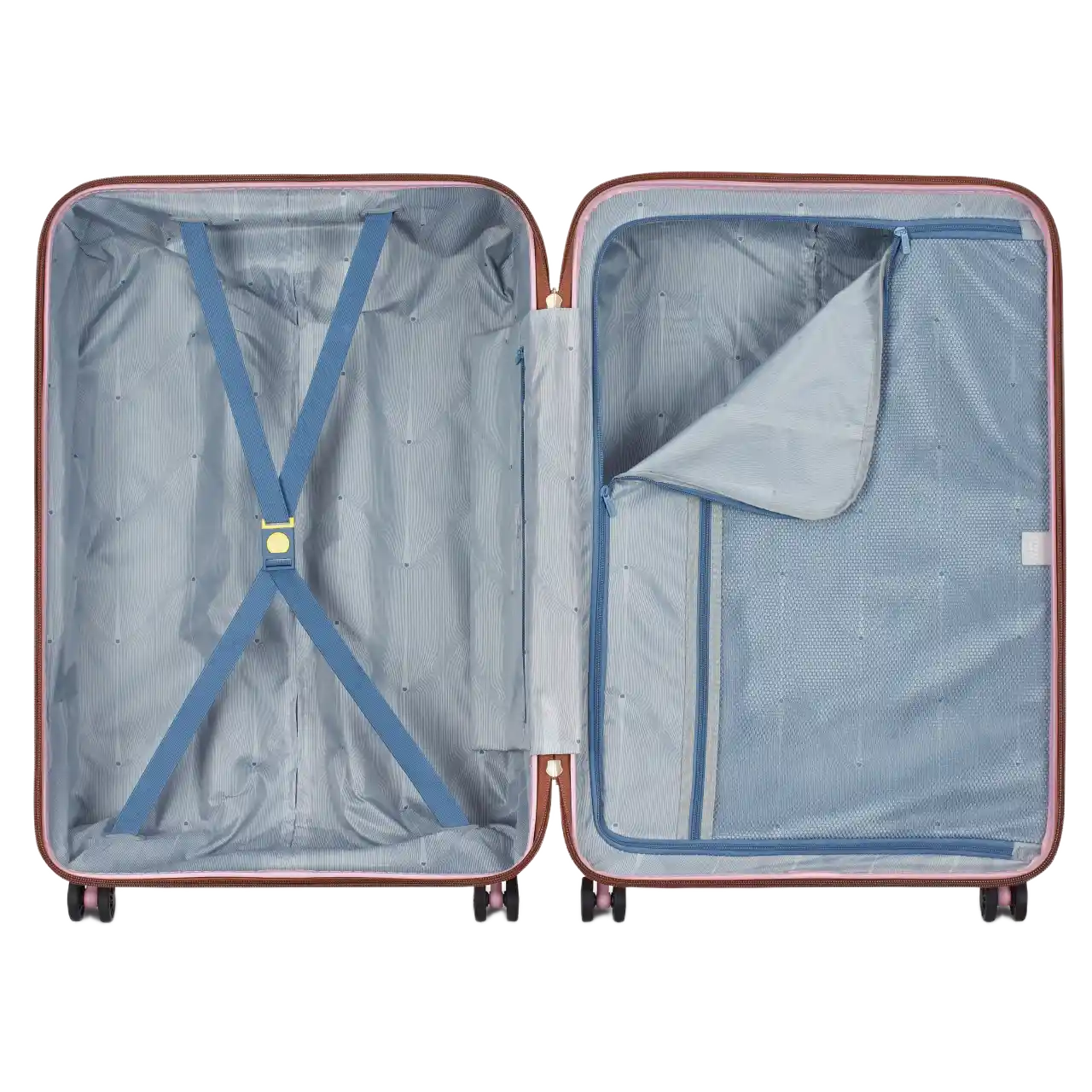 Delsey Freestyle stor kuffert, lyserød, åben