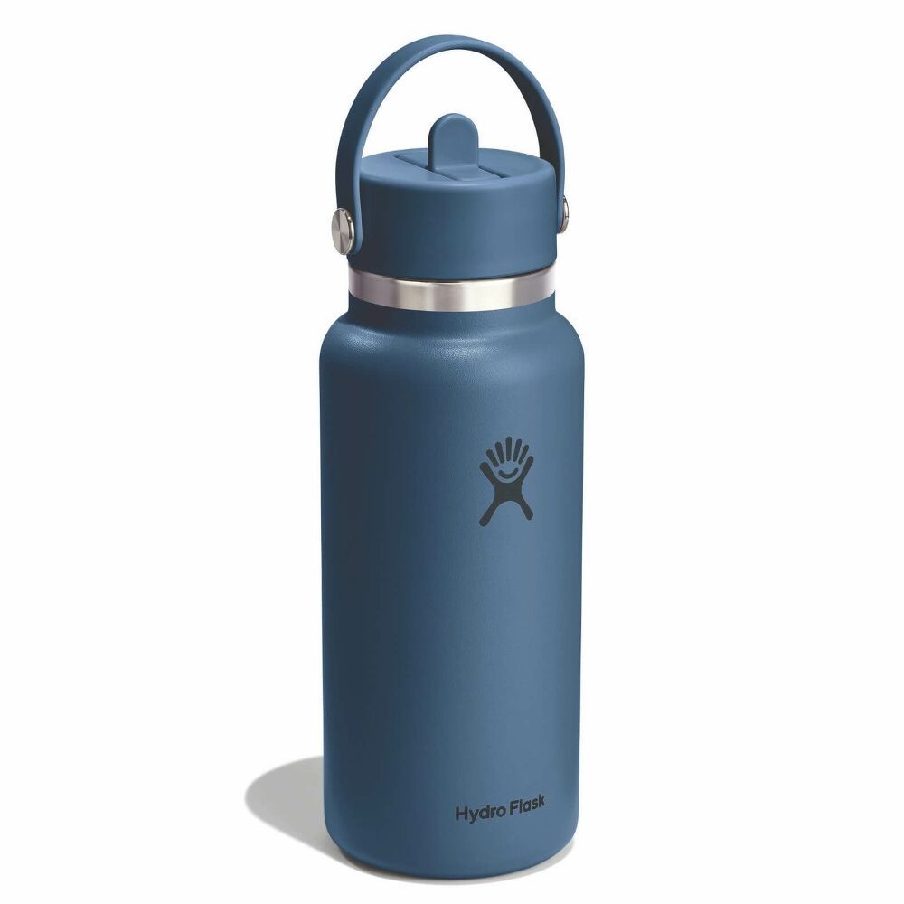 hydroflask 946 ml wide mouth bottle straw-cap harbour blue