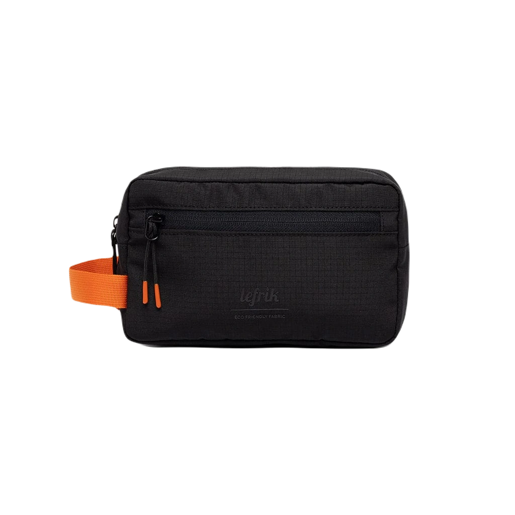 Sort lefrik toilettaske med orange strop
