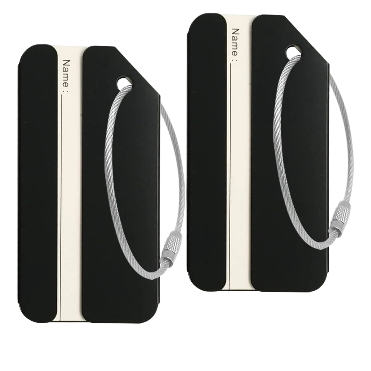 2 stykker sorte kuffertmærker i metal