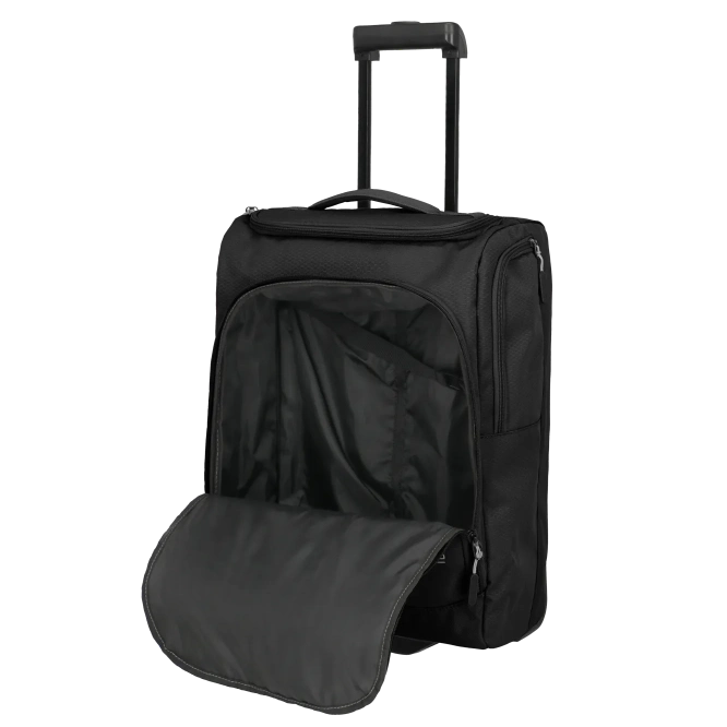 travelite kick off lille rejsetaske på hjul, sort, sor, åben