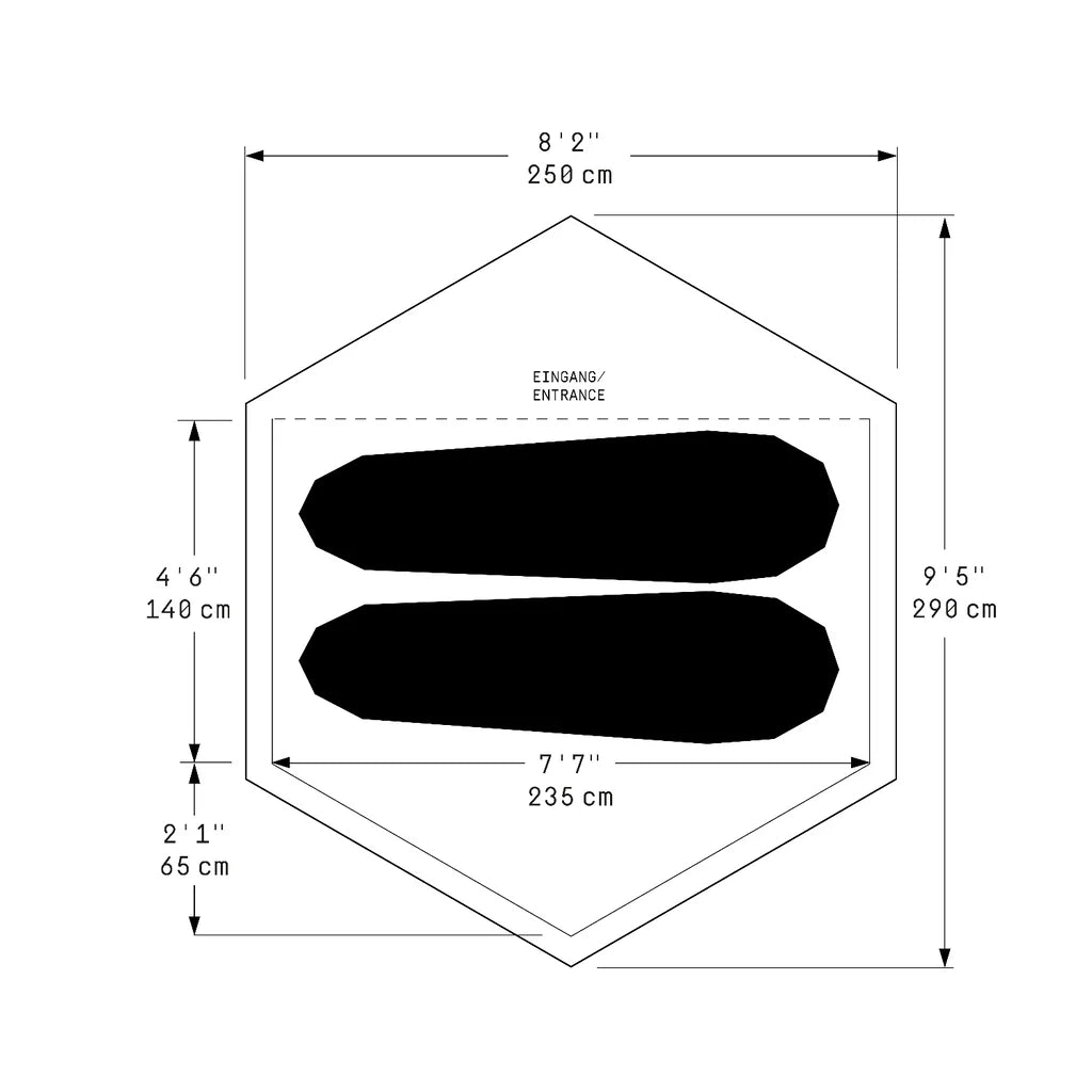 Heimplanet Kirra Classic telt, måltegning grundplan