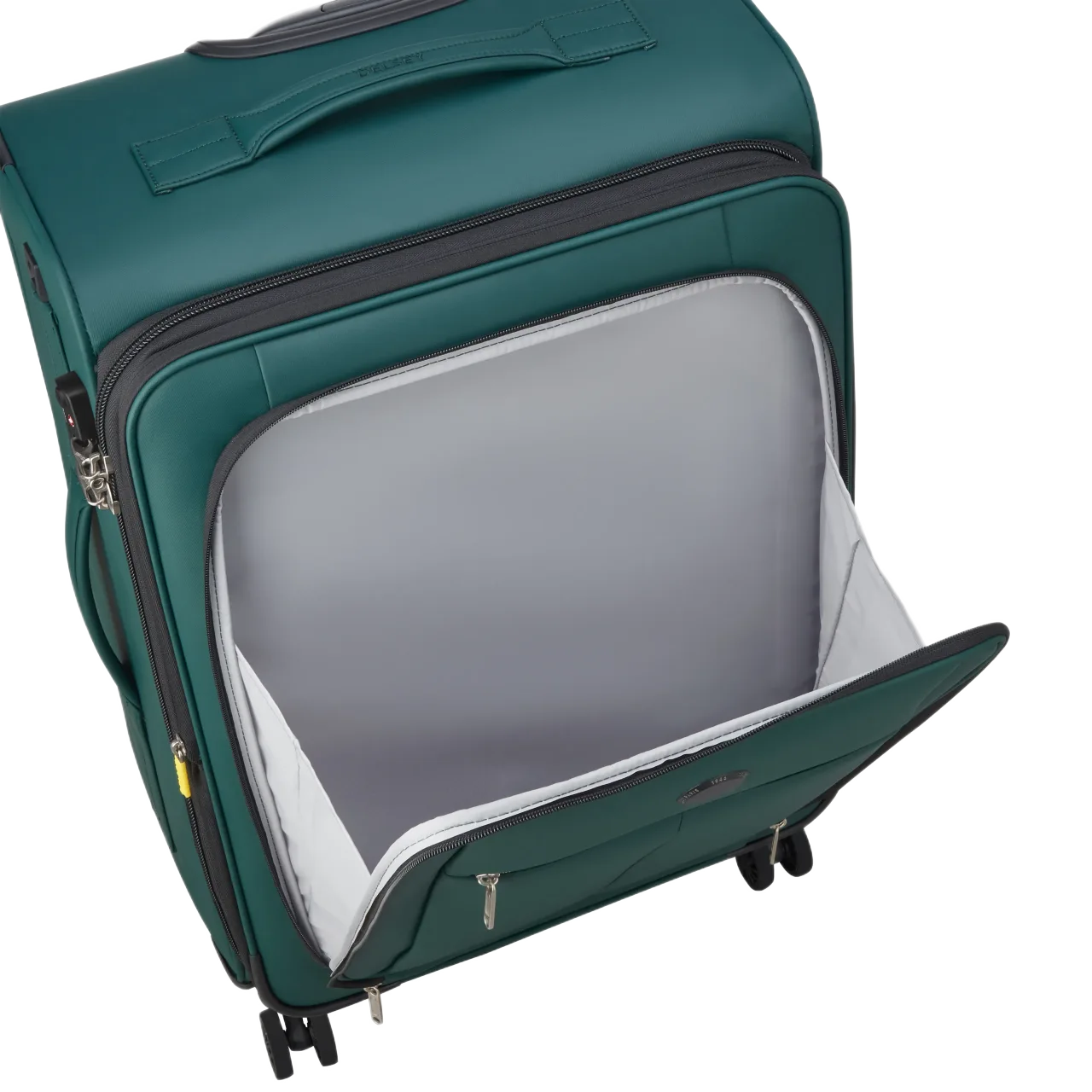 delsey dita grøn 69 cm kuffert, frontlomme I TheTraveller