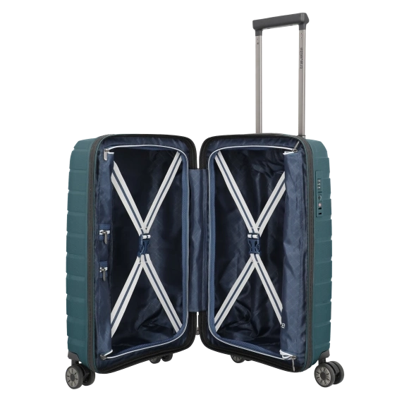 travelite Air Base Slim KLM og Air France kabinekuffert, ice blue, åben