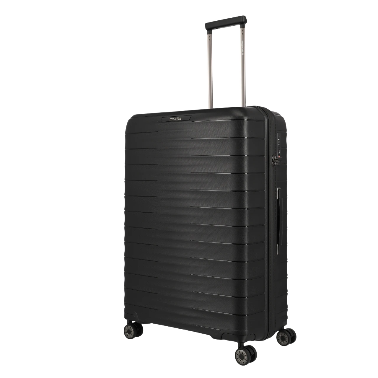 travelite Mooby stor sort kuffert, set skråt forfra