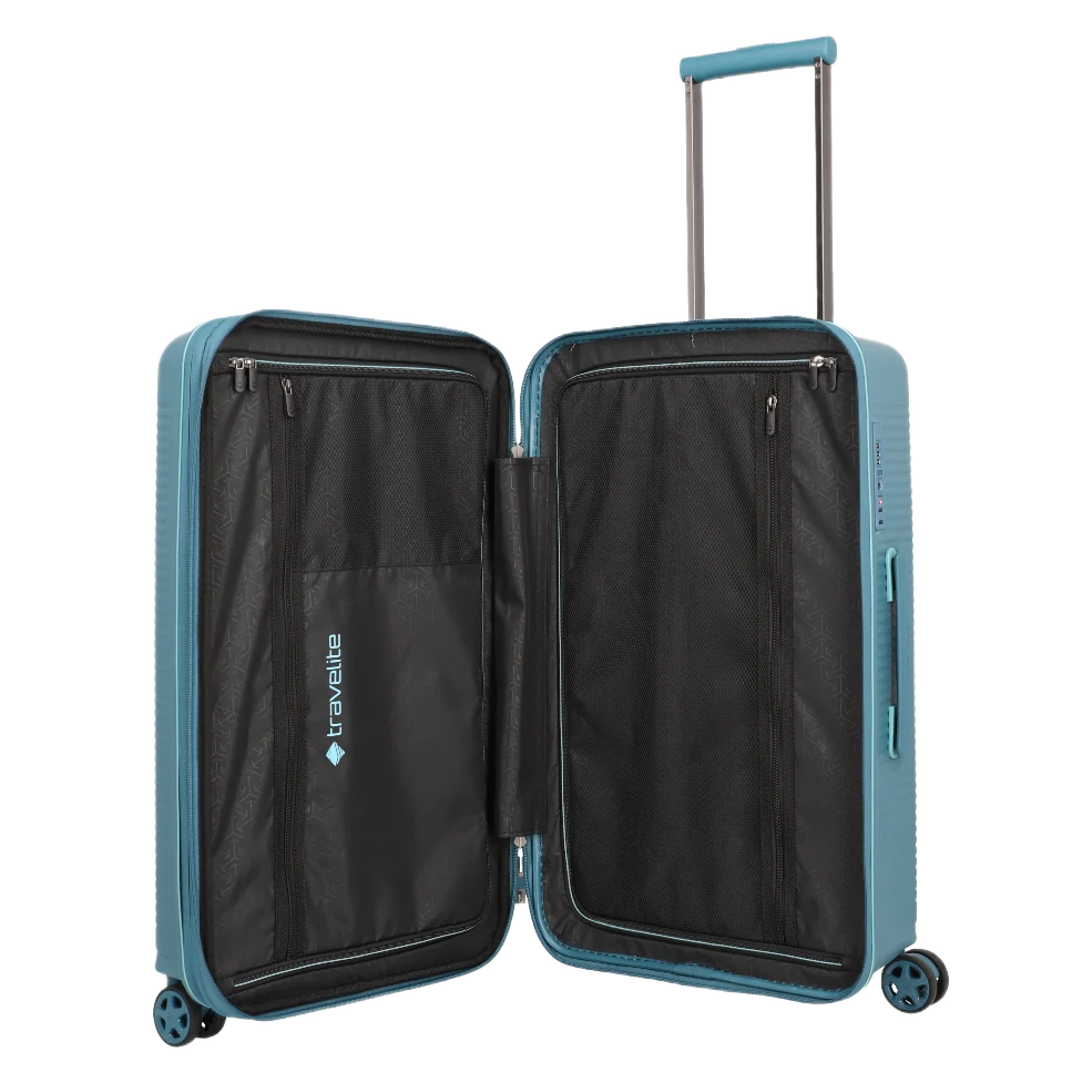 travelite Roomer medium trunk kuffert Aqua, åben