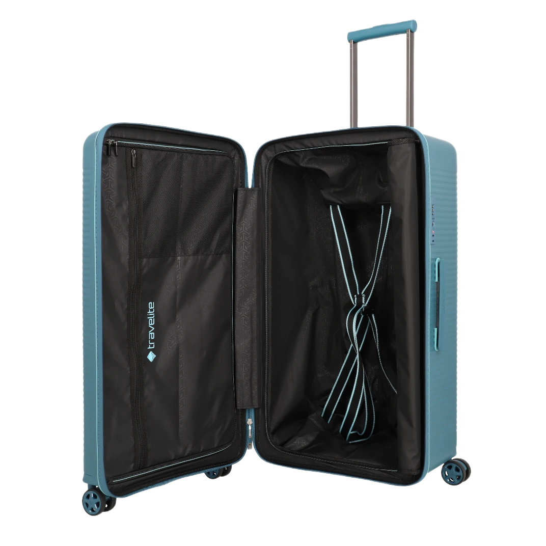 travelite Roomer stor Trunk kuffert Aqua, åben
