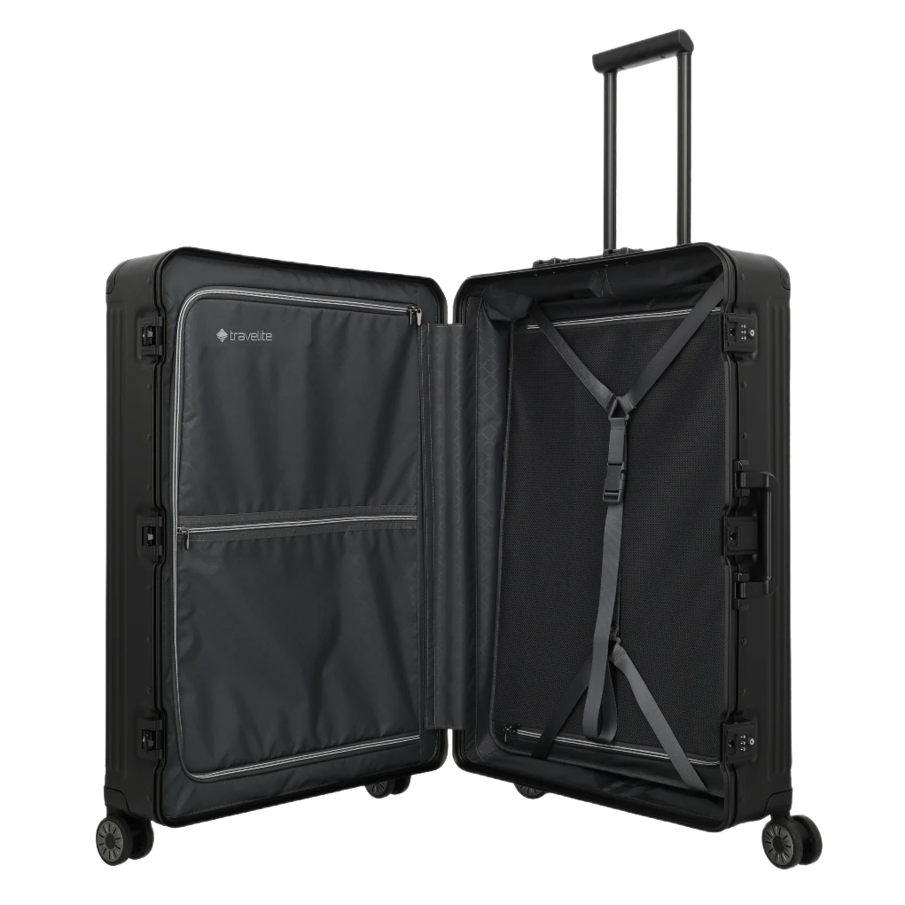 travelite next 2.0 stor aluminium kuffert, sort, indvendig