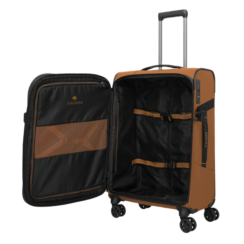 travelite Briize curryfarvet medium kuffert, åben