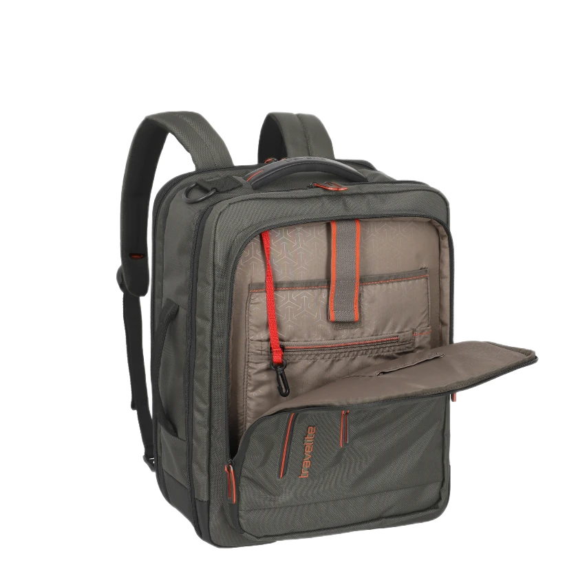 travelite crosslite boardbag olivengrøn, frontlomme