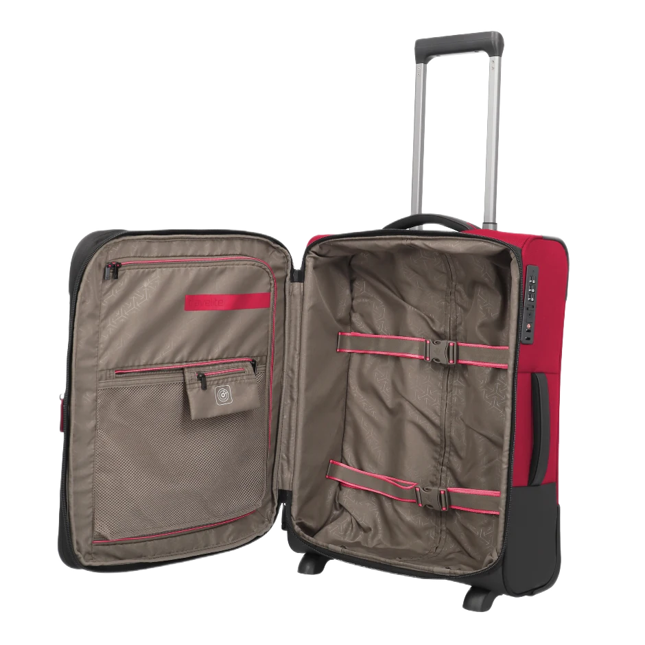 travelite Crosslite 2-hjulet rød kabinekuffert, åben