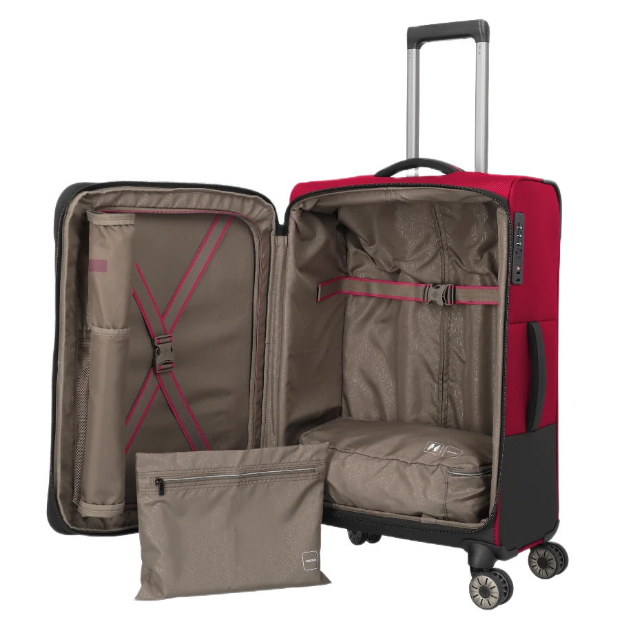 travelite Crosslite Medium kuffert, rød, med pakkeposer
