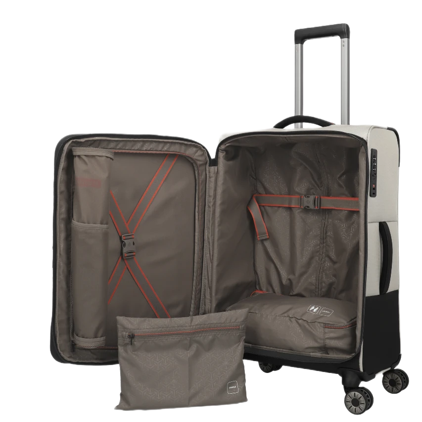 travelite Crosslite Medium kuffert, natur, åben med pakkeposer