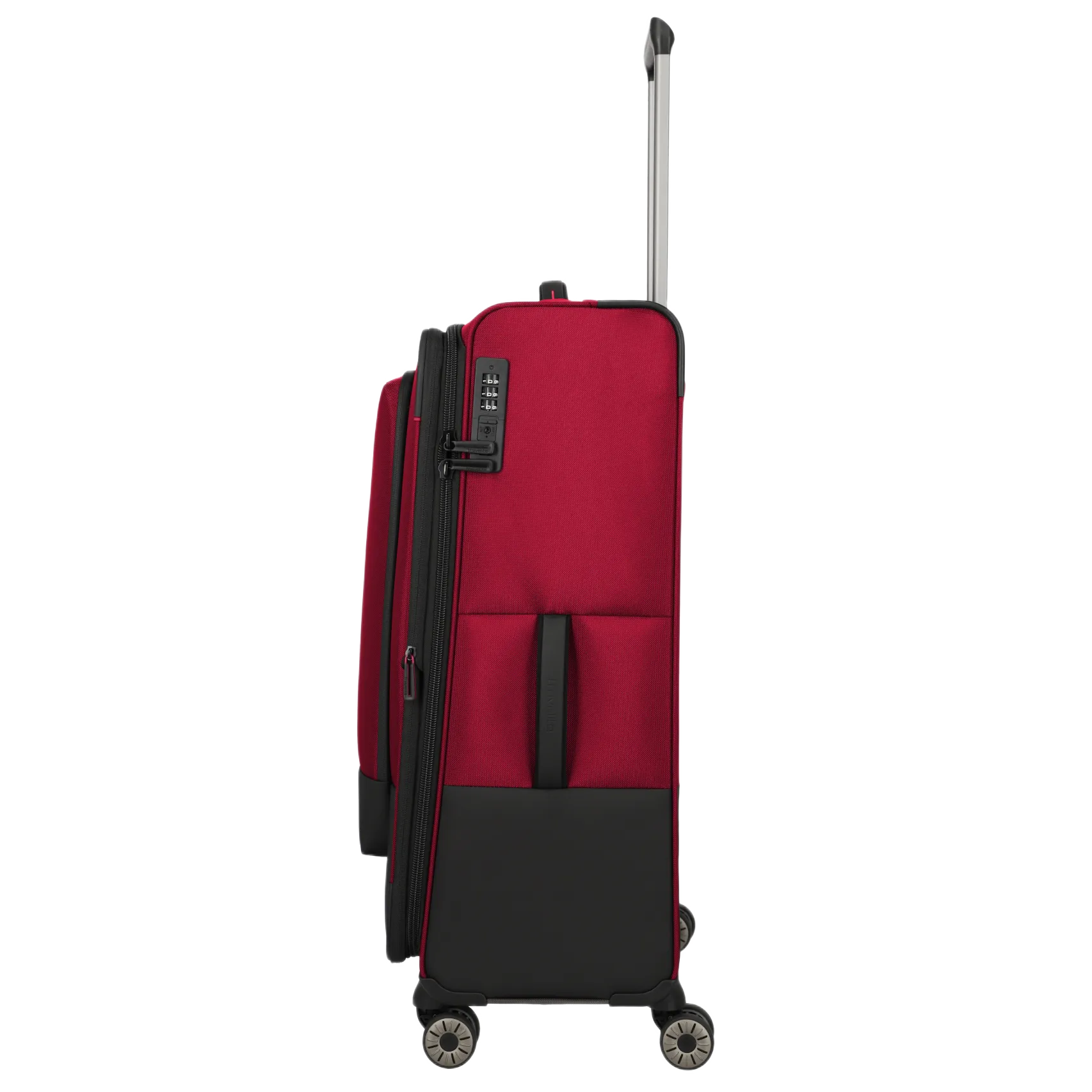 travelte Crosslite stor rød kuffert, fra siden