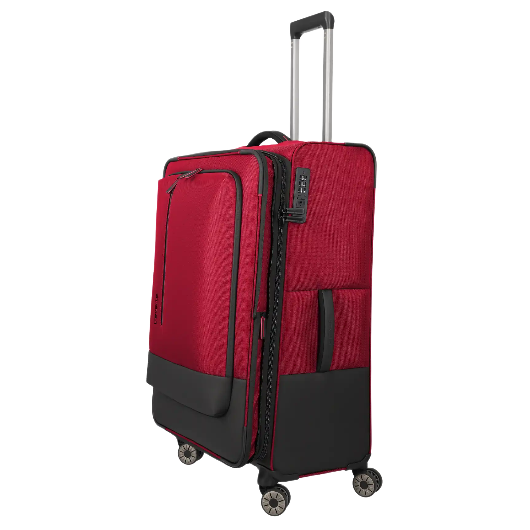 travelte Crosslite stor rød kuffert, skråt forfra