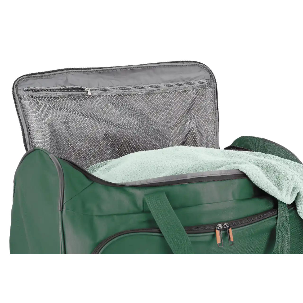 travelite Basics rejsetaske på hjul, 89 liter, grøn, åben