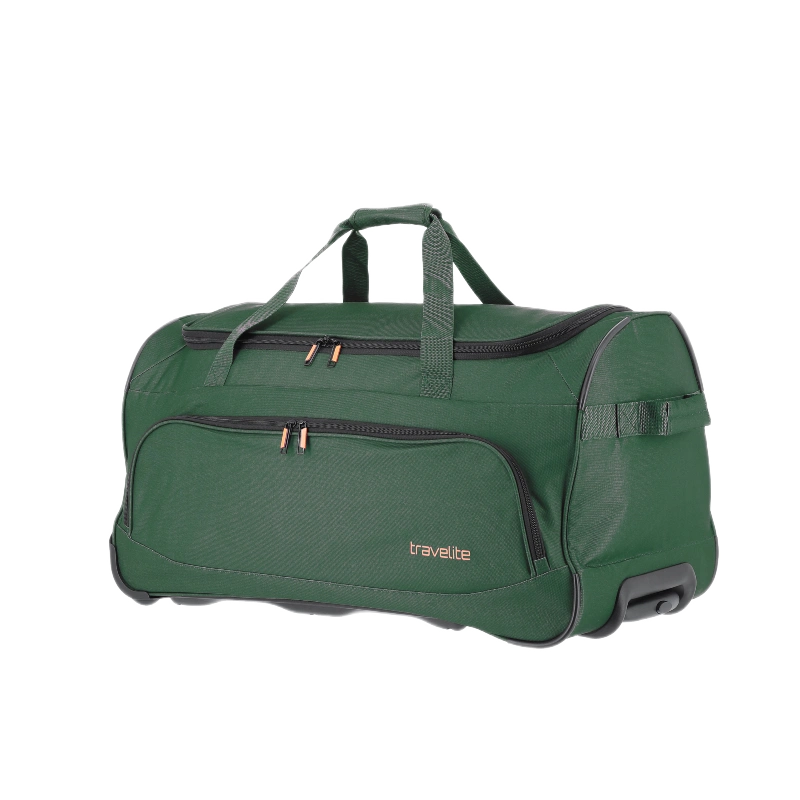 travelite Basics rejsetaske på hjul, 89 liter, grøn, skråt forfra