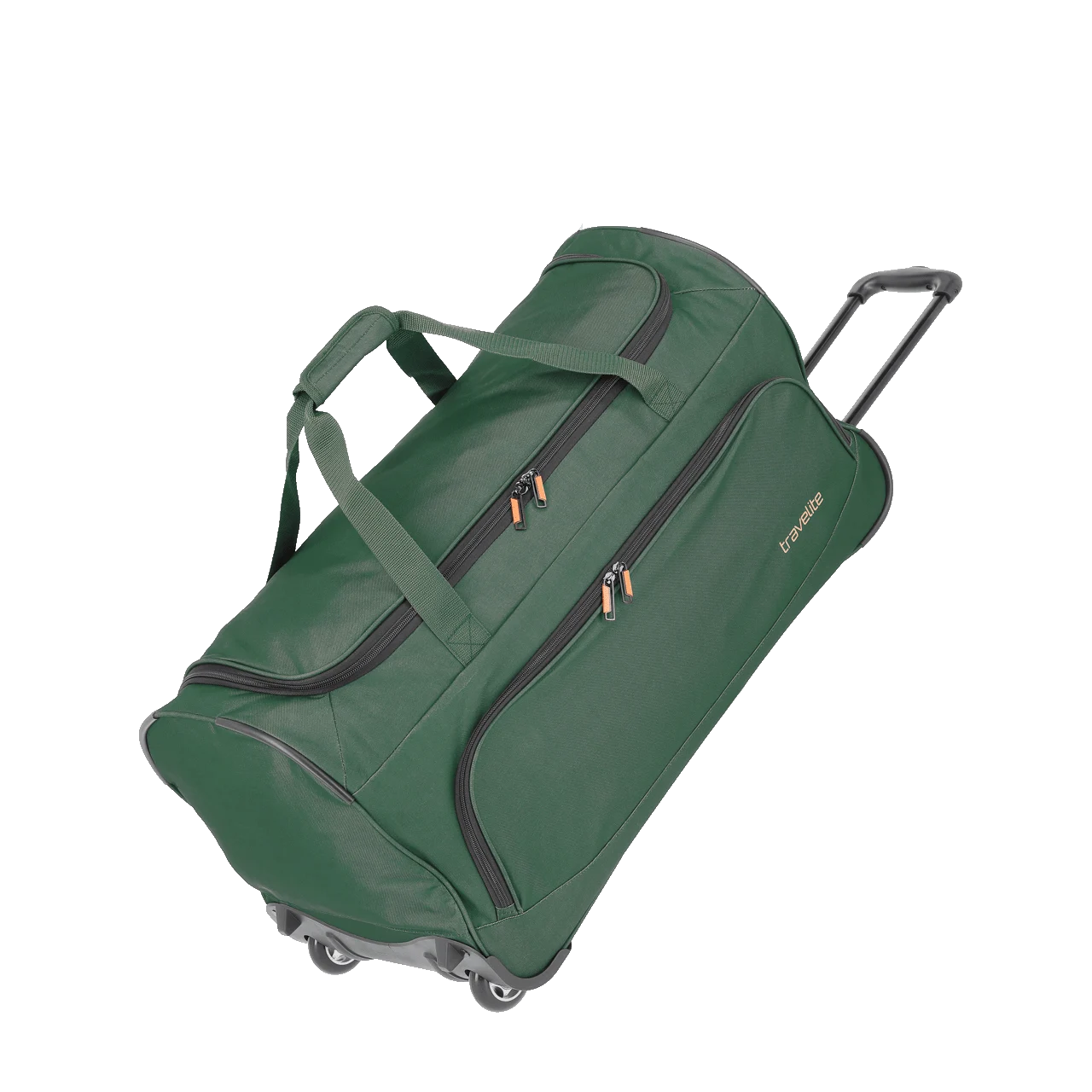 travelite Basics rejsetaske på hjul, 89 liter, grøn, i trækposition