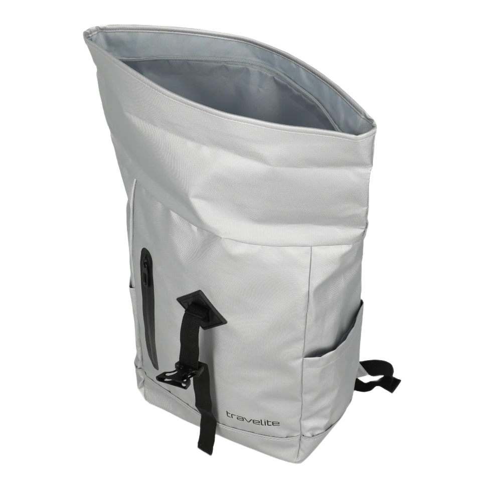 travelite basics rollup plane rygsæk, i sølvfarve, åben