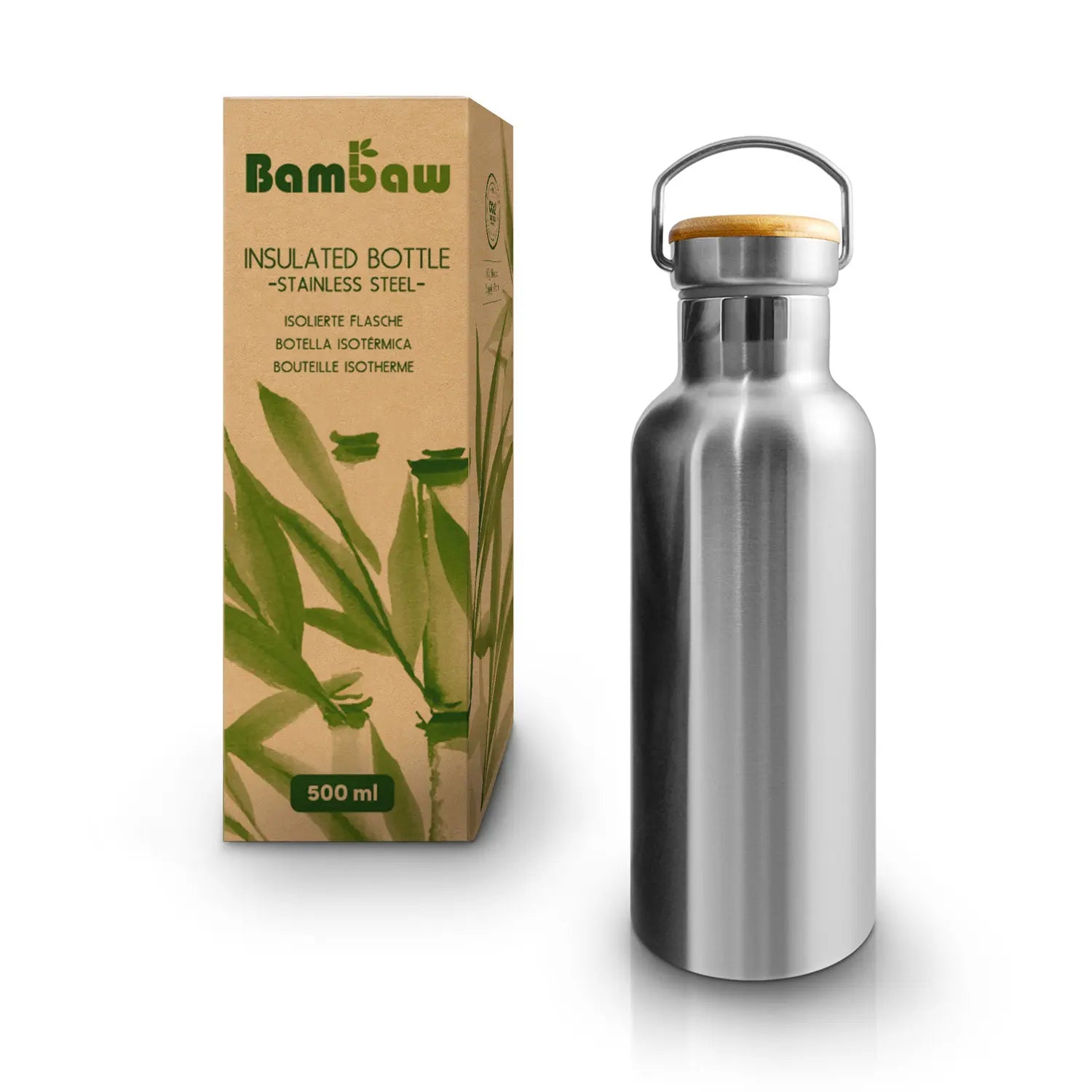 Bambaw rustfri stål drikkedunk med bæredygtig emballage