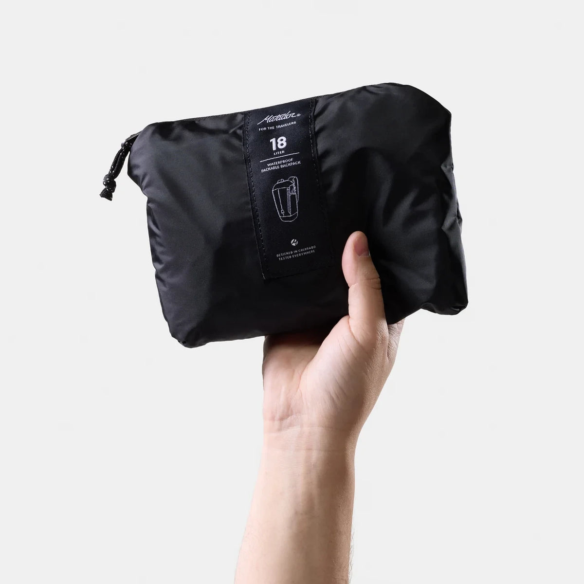 Matador vandtæt 18L packable backpack, sort, sammenfoldet
