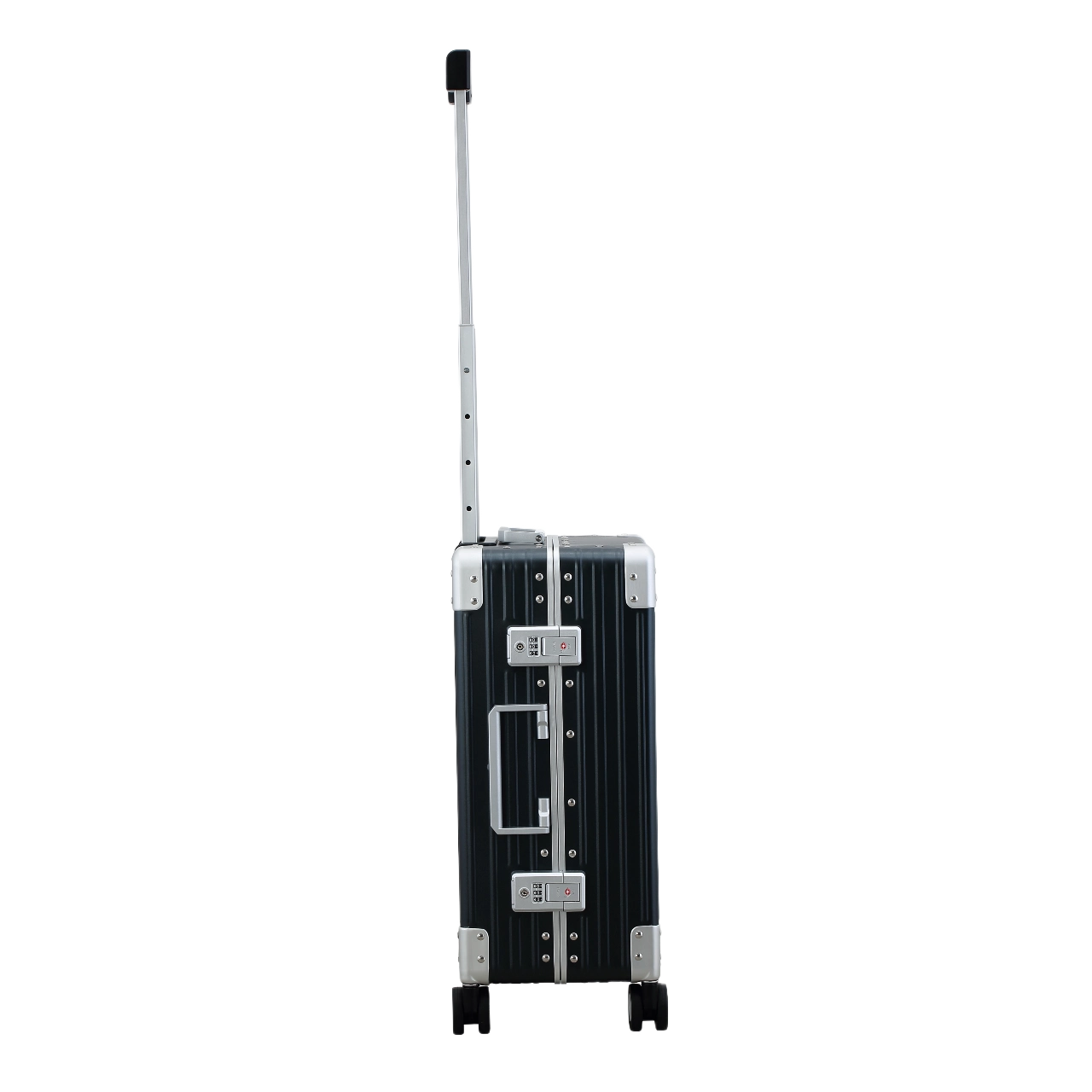 aleon fortis aluminium kabinekuffert 21" sort, fra siden