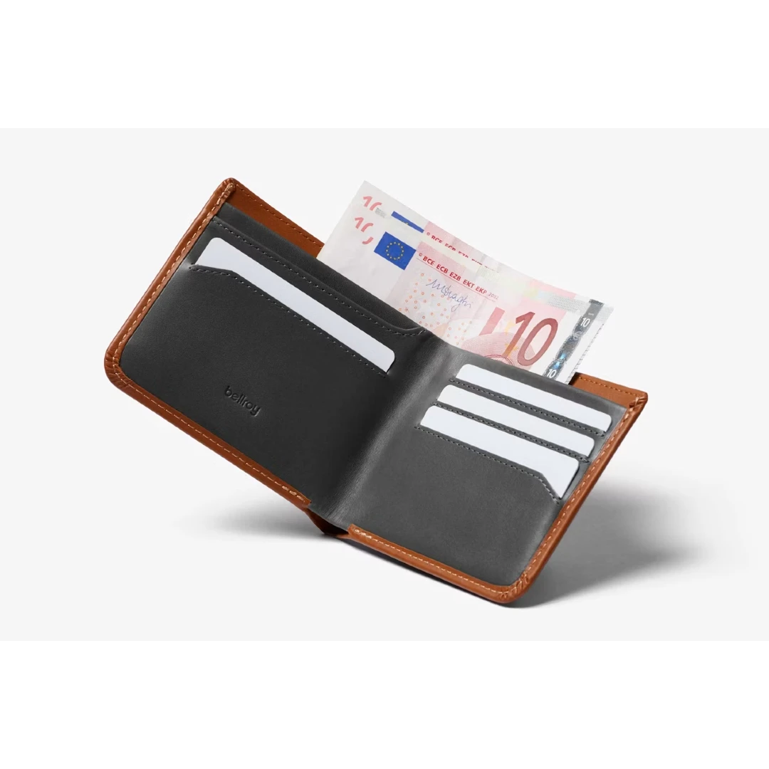 Bellroy hide and seek læderpung hi caramel med euros og kort