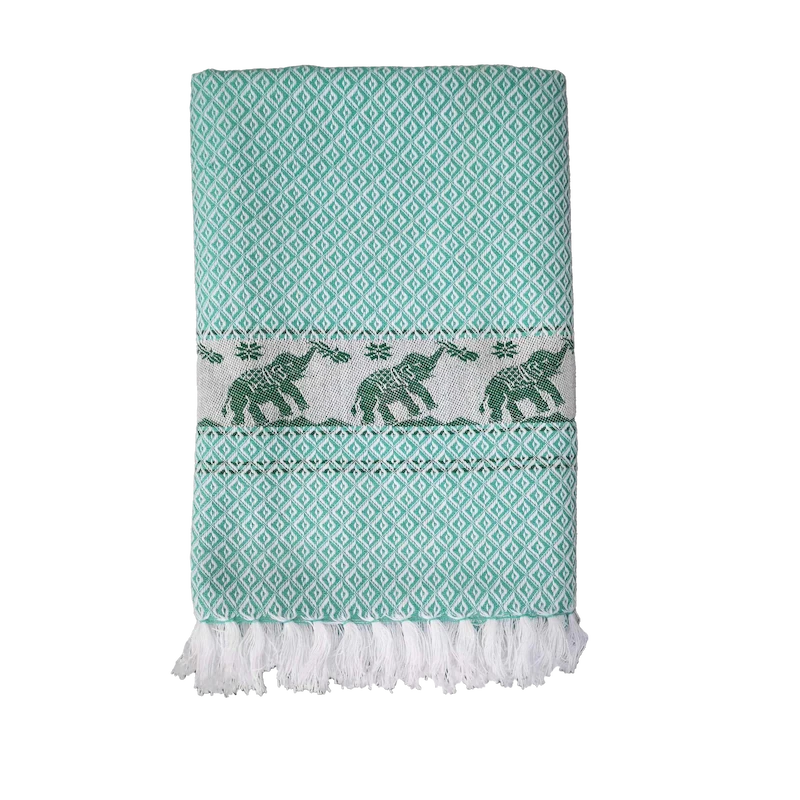 Håndklæde i turkis mønster med elefanter