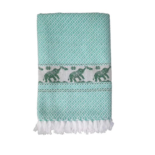 Håndklæde i turkis mønster med elefanter