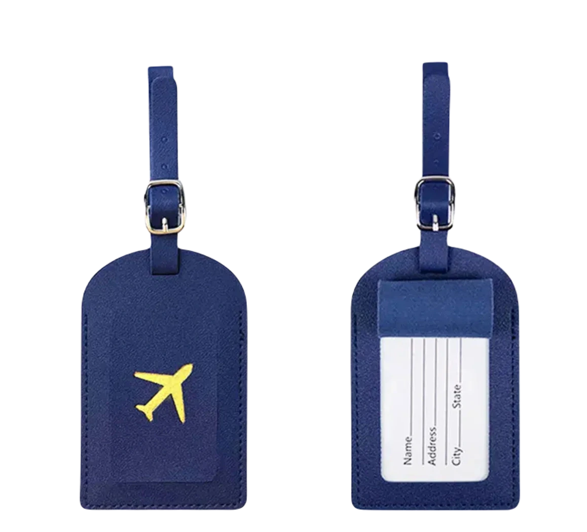 Kuffertmærke med flymotiv blåt